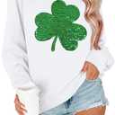 FAYALEQ St Patrick's Day Sweatshirt Women Shamrock Sequin Pullover Clover Hoodie Holiday Long Sleeve Tops (White, XL)