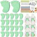 50 Sets Baby Shower Soap Favors for Guests - Mini Handmade Footprint Scented Soap with Thank You Cards and Organza Bag, Party Gifts for Gender Reveal Baptism Shower(Light Green)