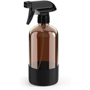 Bontip Amber Glass Spray Bottle with Silicone Sleeve Protection, 16 oz Refillable Spray Bottles for Cleaning Solutions, Plants, Aromatherapy, Facial Hydration (1, Black, 16 oz)
