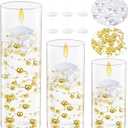 Shihanee 15 Pcs Clear Glass Cylinder Vases Centerpiece Flower Vase Candle Holder for Centerpiece Wedding Party Decor with Candles Faux Pearls String and Beads (Gold)