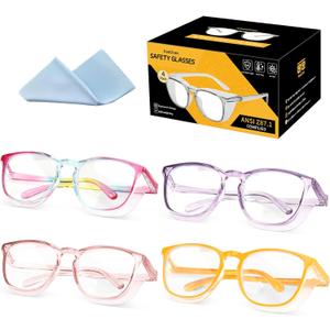 Safety Glasses Anti Fog Goggles For Women, Nurses Protective Eyewear Blue Light & UV Blocking Eye Protection Glasses (4 Pack, Rainbow + Purple + Pink + Yellow)