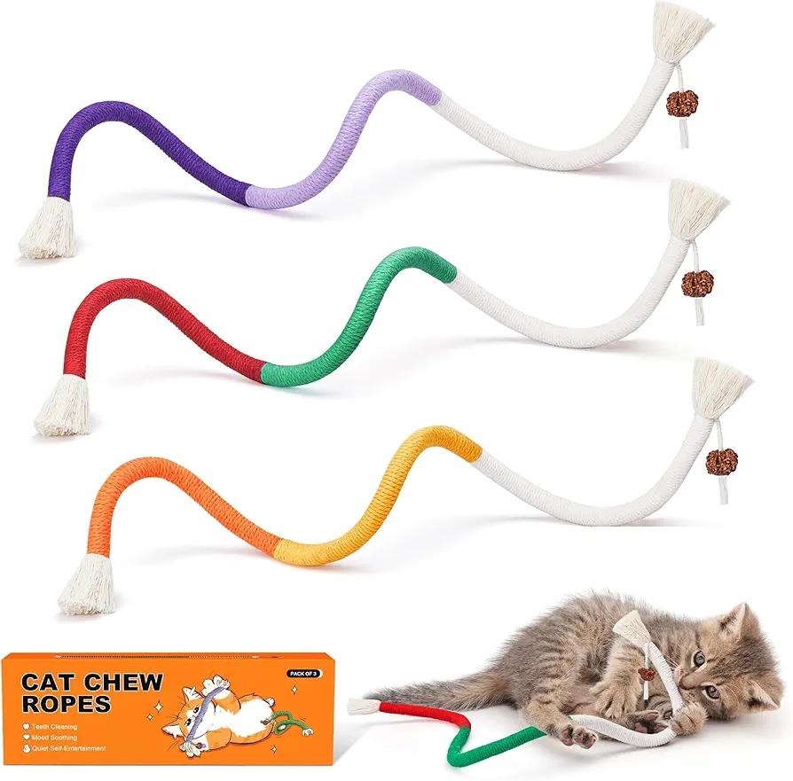 Potaroma Cat Toys Chew Ropes 3Pcs with Refillable Natural Catnip, Safe Teeth Cleaning Toy for Indoor Kittens, Interactive Cat Nip Kitty Toys for All Breeds 19.5 Inches Potaroma Cat Toys Chew Ropes 3Pcs with Refillable Natural Catnip, Safe Teeth Cleaning Toy for Indoor Kittens, Interactive Cat Nip Kitty Toys for All Breeds 19.5 Inches