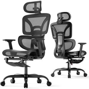 HLDIRECT Ergonomic Mesh Office Chair with Footrest, Lumbar Support(Black), 28.3*28.3*48.8in