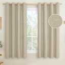 LAMIT Camel Linen Bedroom Curtains 63 inches Long, Grommet Thermal Insulated Soft Thick Curtains Burlap Light Filtering Panels for Living Room/Farmhouse, Set of 2 Panels, W52 x L63