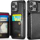 Vinich for iPhone 13 Pro Max Wallet Case with Card Holder, Carbon Black | RFID Blocking Credit Slots, Kickstand, Shockproof Flip Phone Cover, PU Leather, Double Magnetic Clasp