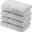 SUPERIOR Egyptian Cotton Pile Hand Towel Set of 4, Ultra Soft Luxury Towels, Thick Plush Essentials, Absorbent Heavyweight, Guest Bath, Hotel, Spa, Home Bathroom, Shower Basics, Silver, Hand Towel 4-Pack