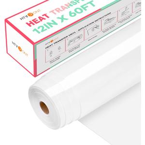 HTVRONT Heat Transfer Vinyl White Iron on Vinyl-12 x 60FT White HTV Vinyl Roll Easy to Cut & Weed for Heat Vinyl Design