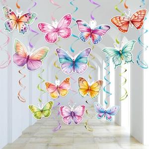 30 Pieces Butterfly Party Decorations - Watercolor Butterfly Hanging Swirls Spring Summer Theme Butterfly Decorations for Birthday Wedding Baby Shower Party Supplies