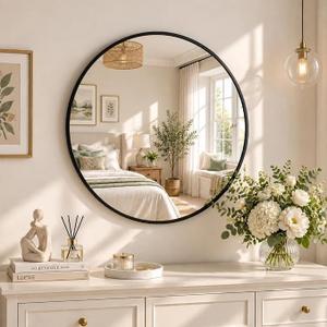 BEAUTYPEAK 20 Inch Round Mirror, Metal Frame Circle Mirror, Black
Wall Mounted for Entryway, Bathroom, Vanity, Living Room