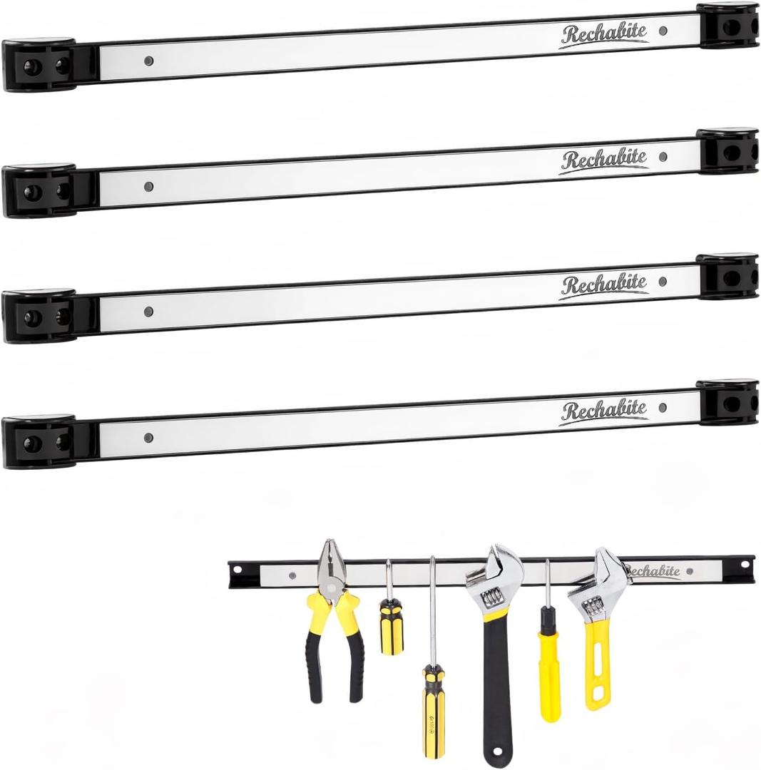4 Pieces 18" Magnetic Tool Holder Strip, Stainless Steel Surface Tool Magnet Bar, Metal Tool Organizer Rack for Garage Organization, Easy To Install in Workshop, Mounting Screws Included