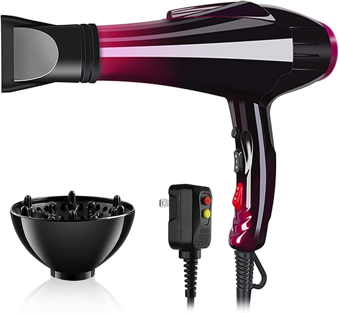Hair Dryer Professional Blow Dryer Negative Ions 3500W Powerful Fast Drying Low Noise Long Cord Quick Dryer with Nozzle and Diffuser Hair Blow Dryer with 2 Speed and 3 Heat Settings (Purple-2)