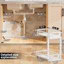 Under Sink Organizer 2 Pack, 2 Tier Adjustable Height Reinforced Carbon Steel Under Kitchen Bathroom Sink Storage Organizer, Smooth Pull-Out Under Sink Cabinet Rack Drawer Organizer, White