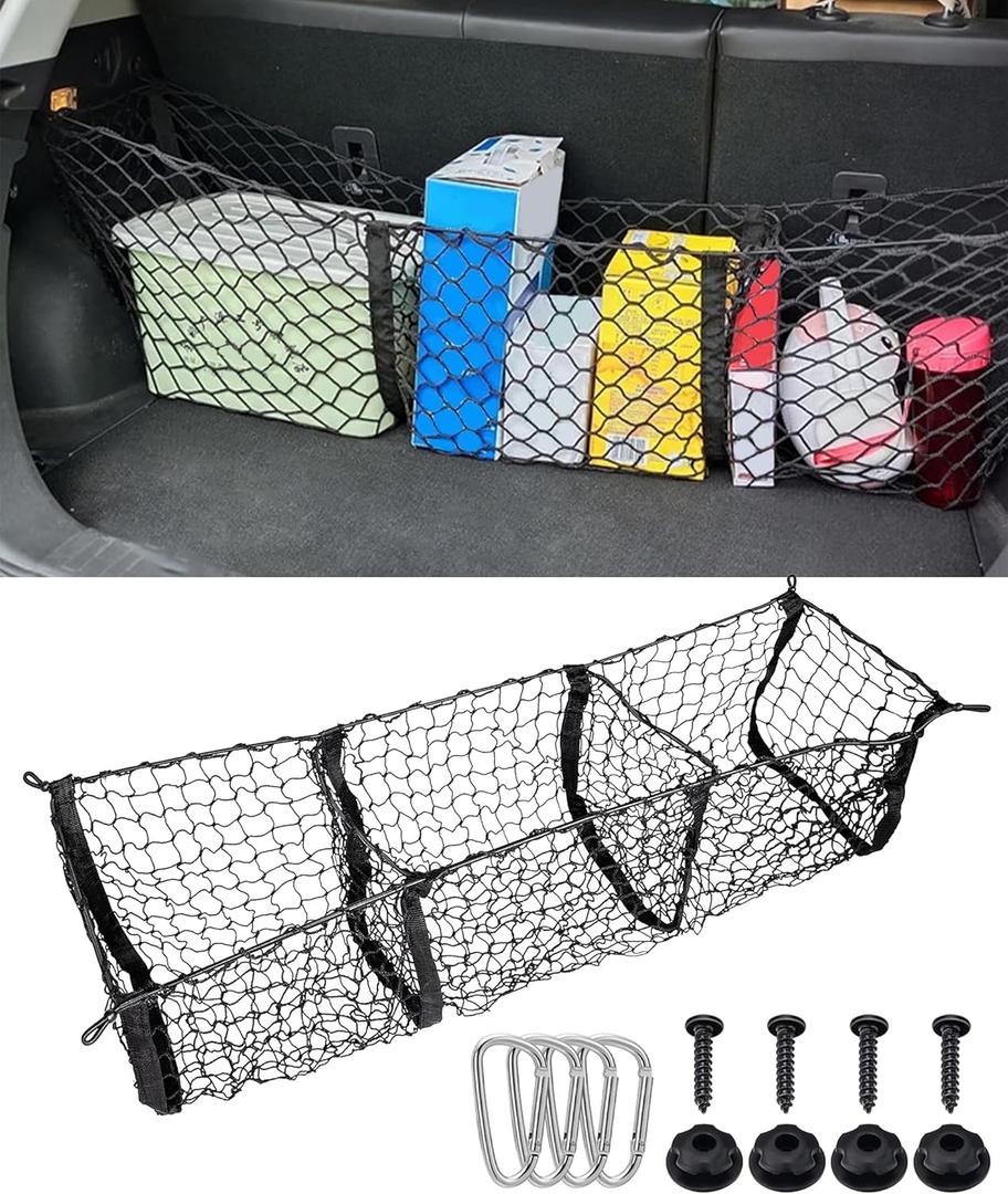 Cargo Net,Cargo Net for SUV,Truck Bed Organizer,Car Accessories Automotive Cargo Nets,3 Pocket Truck Bed Cargo Net,Truck Net Truck Storage,Mesh Storage Net for SUV, Car, Pickup Truck Bed