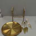 GRETJOB 12 Pcs Pizza Pan Riser Stand Set, 4 Metal Pizza Table Stands + 4 Nonstick Pizza Pans + 4 Pie Servers, Gold Pizza Rack & Tray for Baking, Dessert, Cheese, Party, and Restaurant Use (Gold)