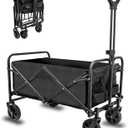 Collapsible Foldable Wagon, Beach Wagon Cart Heavy Duty with Wheels Foldable, Utility Folding Grocery Wagon for Camping, Sports, Outdoor Activities, (Black) 