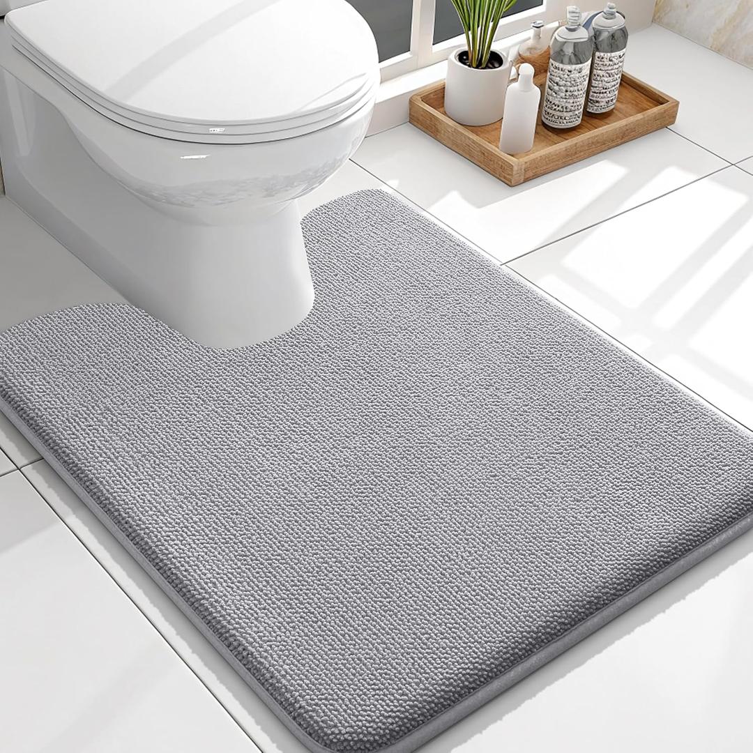 OLANLY Toilet Rugs U-Shaped 24x20, Extra Soft Absorbent Thick Memory Foam Contour Bathroom Rugs, Dry Quickly, Machine Washable, Non-Slip Toilet Bath Mat, Home Decor Accessories, Grey