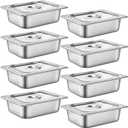 Thenshop 8 Set Stainless Steel Hotel Pans Steam Table Pan with Lids 4 inch 1/2 Half-Size Restaurant Pans Anti Steam Table Pan for Hotel Food Buffet Event Catering Supplies (Classic)