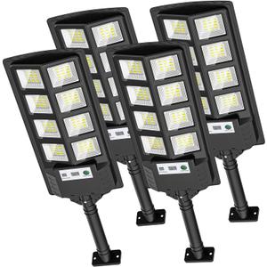 Solar Street Lights Outdoor Waterproof, 6000K LED Dusk to Dawn Solar Light, Flood Lights with Motion Sensor and Remote Control, Parking Lot Light 4-Pack