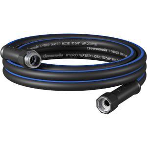DEWENWILS Short Garden Hose 10 ft x 5/8", Hybrid Water Hose with Rotate Handle, Heavy Duty, Lightweight, Flexible Hose for Plants, Car, Yard, 3/4 Inch Solid Fittings, Drinking Water Safe, Black Blue