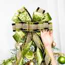 Christmas Tree Topper Bow53 x 13 Inches Velvet Large Christmas Bow Decor with Long Glittering Streamer LineXmas Decorations for Tree Wreath Door Festival Home(Olive Green & Gold Line)