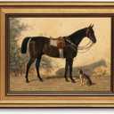 Gold Framed Wall Art Vintage Horse and Dog Canvas Art Farmhouse Animals Picture Wall Decor Antique Prints Rustic Paintings Country Artwork for Bedroom Bathroom Living Room 8x10 Inch
