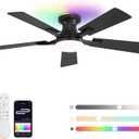 ZMISHIBO 42 Inch Ceiling Fans with RGB Lights, Low Profile Flush Mount Ceiling Fan with App&Remote Control, Dimmable 20W LED Light, Black Modern Fan for Living Room, Bedroom, Game Room