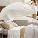 Bedsure GentleSoft 100% Cotton Blanket Queen Size for Bed - Breathable and Lightweight, Soft Cozy Textured Herringbone Woven Blanket for Summer, White, 90x90 inches