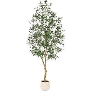 FEELEAD 7ft Olive Trees Artificial Indoor - Tall Faux Olive Tree 7 feet (84") with Pot, Fake Plants Natural Olive Branches and Realistic Leaves Olive Silk Tree for Home Office Decor