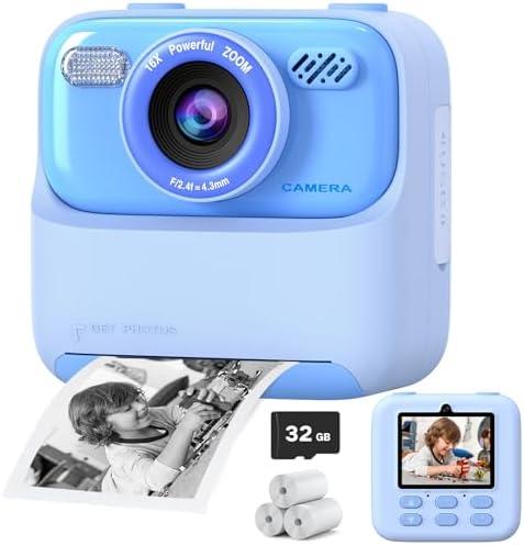 Kids Instant Digital Cameras for Boys and Girls, 1080P HD Dual-Lens Selfie Digital Camera with Print Paper & 32G Card, Christmas Birthday Gifts Toys for Toddler and Teenagers Age 3-16 Years Old