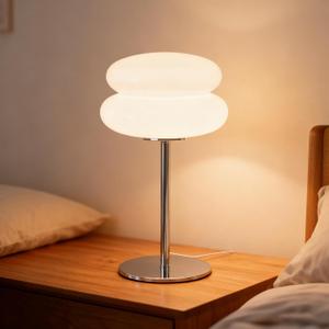 taotanra-Mushroom Bedside Table Lamp, Mid-Century Modern Bedroom Table Lamp, Retro Dimmable Bedside Lamp, Cute and Cool Home Decor (White)