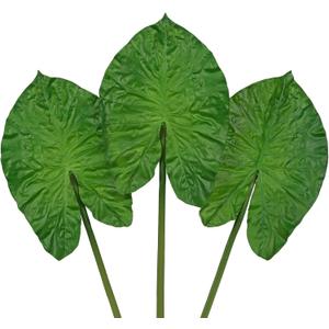 DILATATA Artificial Alocasia Leaves with Long Stem  3 Pcs Real Touch Tropical Plants Palm Leaves Fake Plants Jungle Leaves for Home Dcor Wedding Party - 25 Inch