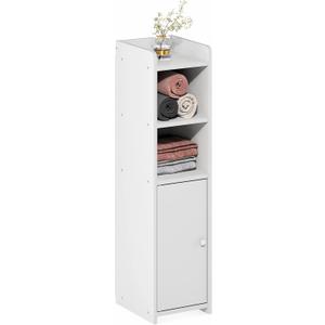 Furinno Fulda Bathroom Storage Cabinet, 5-Tier Bathroom Cabinet, Narrow Cabinet with Door and Adjustable Shelves, 32H, for Small Spaces, Bathroom, Living Room, Entryway, White