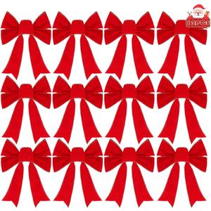 Bomivix Christmas Bows - 12Pcs Christmas Red Velvet Bows 9''x13'' Packaged in a Box, Perfect for Gift Wrapping, Tree, Wreath, Gifts & Home Christmas Decorations