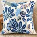 Embroidered Throw Pillow Cover - 18x18 Decorative Pillow Cover with Zipper Aesthetic Cute Design Boho Spring Summer Throw Pillowcase for Living Room Couch Sofa Bed, Abstract