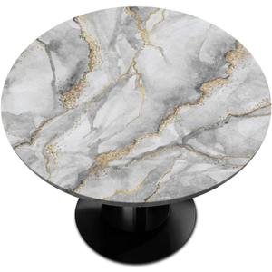 Round Tablecloth with Elastic Edge Gray Art Marble Small Fitted Circle Table Cover wipeable Round Table Cloth for Indoor Outdoor Patio Dining Kitchen Decor for 45"-50" Tables