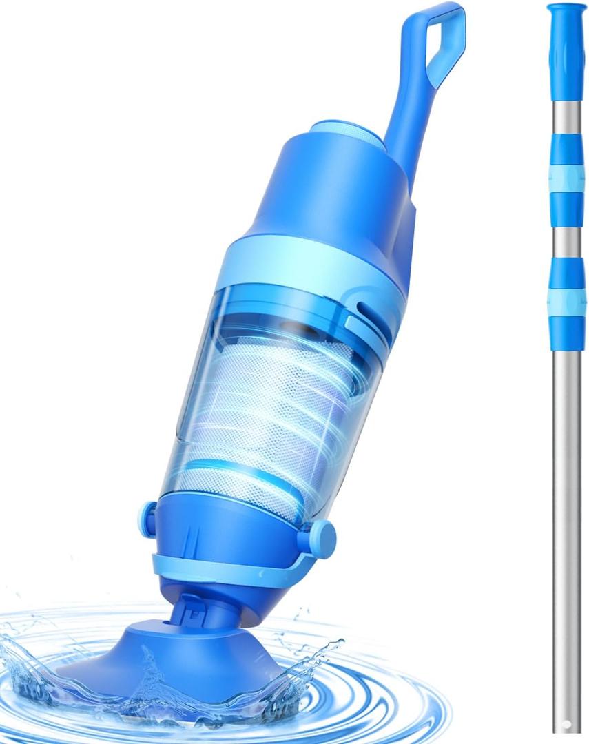 Pool Vacuum for Above Ground Pool, 1427 GPH Powerful Stable Suction, Telescopic Pole up to 90.7", 1H Runtime, Cordless Pool Vacuum for Inground Pools, Extra-Large Filter, Ideal for Leaves/Sand/Debris
