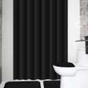 Hosuly 4 Pcs Bathroom Shower Curtain Set with Non Slip Rugs, Toilet Lid Cover and Bath Mat, Waterproof Bathroom Curtains with 12 Hooks Shower Set for Solid Color Bathroom Decor (Black)