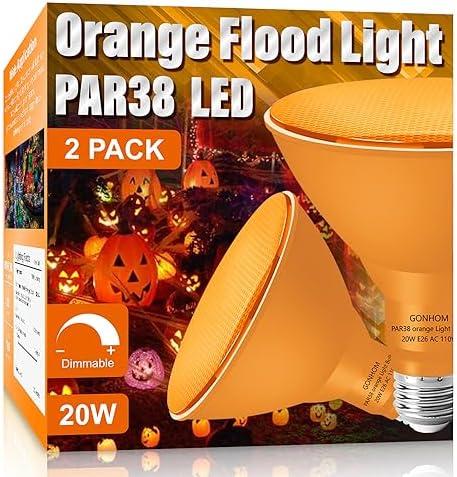 Gonhom PAR38 Flood Lights Outdoor,Dimmable LED Flood Light Bulbs,20W(Equivalent to 200W),E26 Base,Outdoor Porch,Holiday Lighting,LED Flood Light Bulb for Halloween,Christmas,1 Pack Orange
