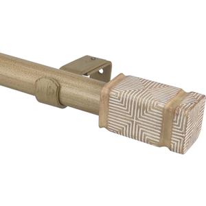 Rustic Boho Style Single Curtain Rod Set with Carved Square Finial,72-144 inch, Standard Single Beige Drapery Rod for 1 Pack, 1 inch diameter, Adjustable Length