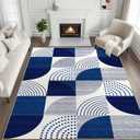 8x10 Blue Area Rug for Living Room Geometric Rug Mid Century Modern Rugs Machine Washable Non-Slip Printed Low-Pile Floor Carpet for Bedroom Dining Room Office