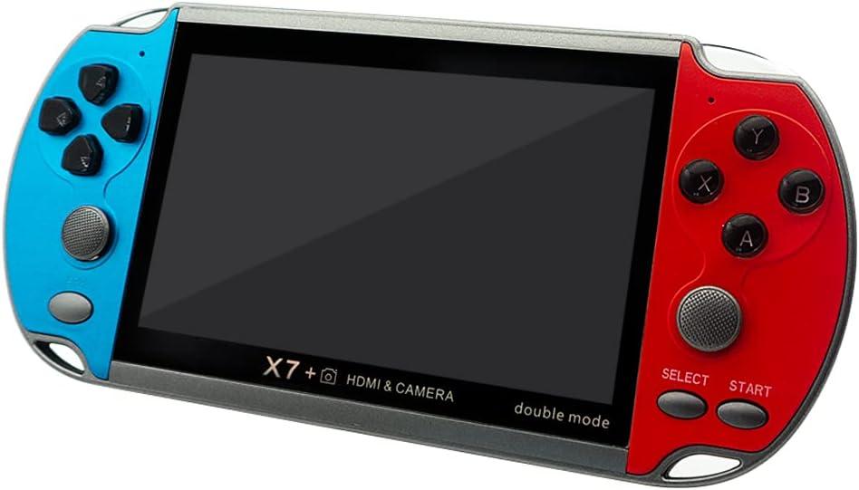 DREAMHAX X7 Plus Handheld Game Console , Preload 10000 Games Portable Video Games Support HDMI Output & Double Player Classic Arcade Retro Game Player (4.3" Screen Red & Blue)