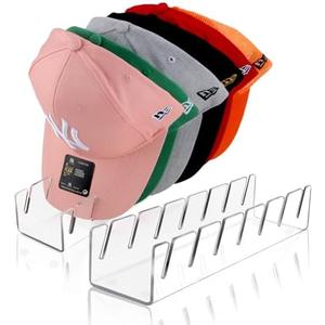 Hat Stand for Baseball Caps, 2 Pack No Install Acrylic Hat Organizer for 14 Baseball Caps Storage Organizer, Hat Racks Hat Holder Display and Organization for Closet, Bedroom, Dresser (Clear-2Pack)