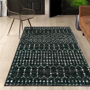 Lahome Moroccan Black Area Rug for Living Room - 3x5 Non-Slip Washable Stain Resistant Large Kitchen Rugs Throw Low-Profile Soft Bedroom Carpet Geometric Print Distressed Rug for Entryway Dining Room, Rectangular 