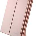 Deweisn Dresser Mount Tri-Fold Lighted Vanity Mirror with 21 LED Lights, Touch Screen and 3X/2X/1X Magnification, Two Power Supply Modes Make Up Mirror,Travel Mirror (Rose Gold)