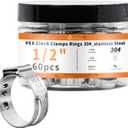 60pcs 1/2 inch PEX Cinch Clamps Rings, 304 Stainless Steel Single Ear Hose Clamps, Pex Crimp Rings for PEX Tubing Pipe Fitting Connections