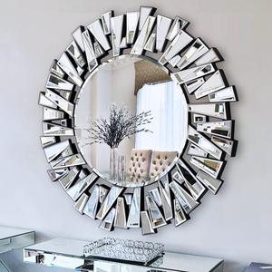 Round Mirror for Wall Decor, 36" Large Living Room Mirror with 3D Beveled Glass Frame, Modern Frameless Unique Design for Dining Room, Entryway, Bathroom, Fireplace