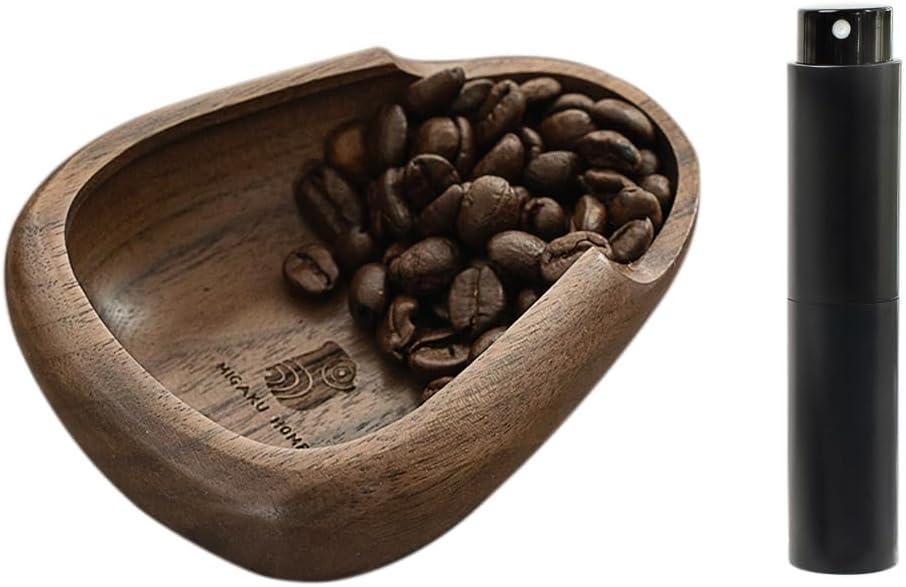 Coffee Bean Dosing Cup & RDT Spray Bottle Set - Walnut Wood Espresso Accessories Kit with Static Reduction Spray, Measuring Tray for Coffee/Tea