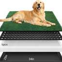 Dog Grass Mat with Tray, 34"x23" Artificial Grass Pee Pads for Dogs Turf Toilet, Reusable Potty Pads for Dogs with 6 Disposable Urine Mats, Indoor/Outdoor Toilet Training EVA Waterproof Base XL