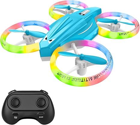 Drone for Kids and Beginner with Led Light, Small Indoor Home Rc Light Up Drone with 360 Flip, 2 Batteries, Kids Flying Toy Gift for Boy and Girl（Light Blue)