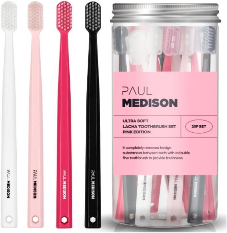Extra Soft Toothbrushes for Adults, 20-Pack Ultra Fine Bristle Toothbrush Multipack with Covers | Small Head, Gentle on Sensitive Gums | Aesthetic Pink, Black & White Design